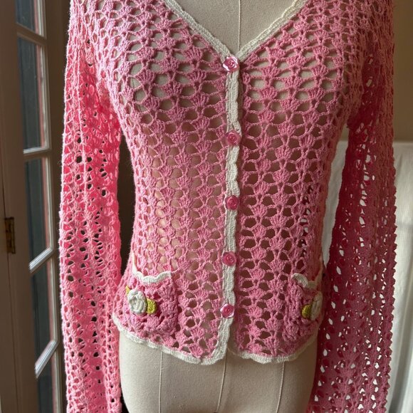 Vintage Betsey Johnson New York Crochet Cardigan - Picture 6 of 11